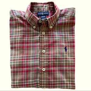 Ralph Lauren Boy’s Plaid Button Down Olive Brick Cotton Dressy School EUC Medium